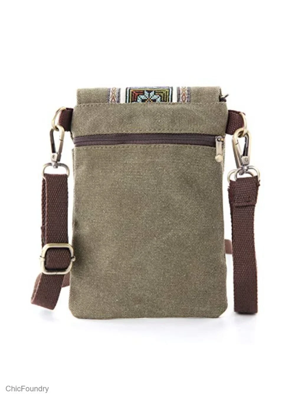 Canvas Embroidered Flip Crossbody Cell Phone Pouch Wristlet Wallet